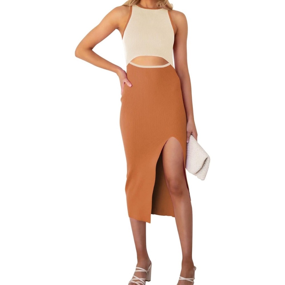 Orange and Cream Sleeveless Dress